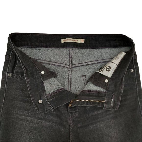 Levi's 724 Womens High Rise Straight Jeans 28 Black Distressed Stretch Denim - Picture 7 of 8
